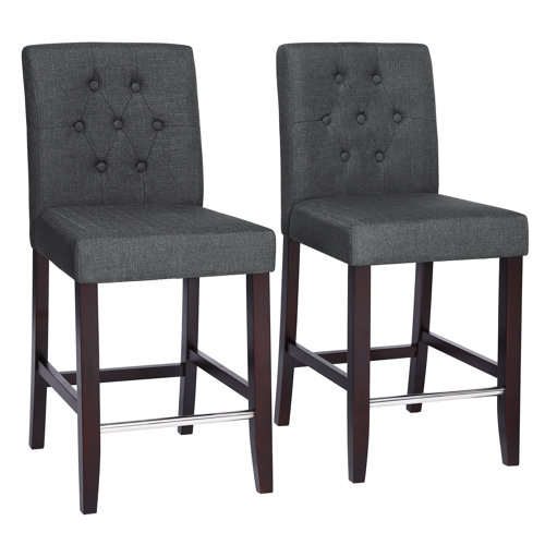 Gracie Oaks Set Of 2 Bar Stools Kitchen Breakfast Chairs, With Button